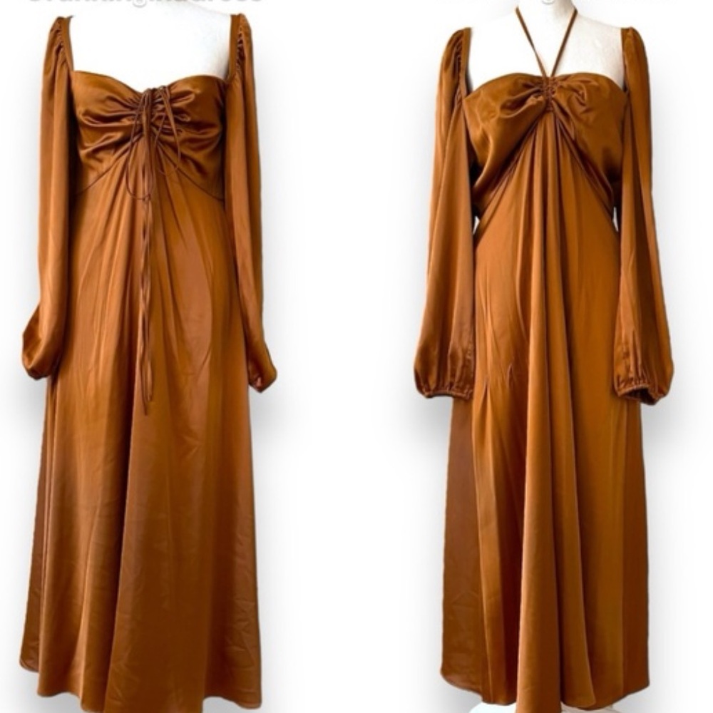 NWT Antonio Melani Bella Satin Halter Neck Long Sleeve dress
